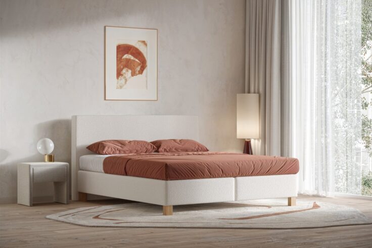 Revor Stockbox Pocket 25 boxspring met staand hoofdbord Directo in Ivory 101